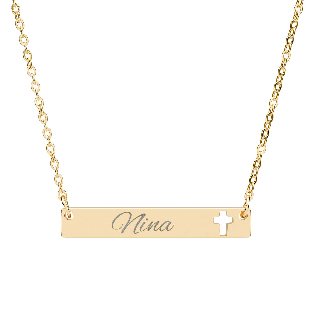 Collier Barre Gravable avec Croix — Bijou Personnalisé Prénom