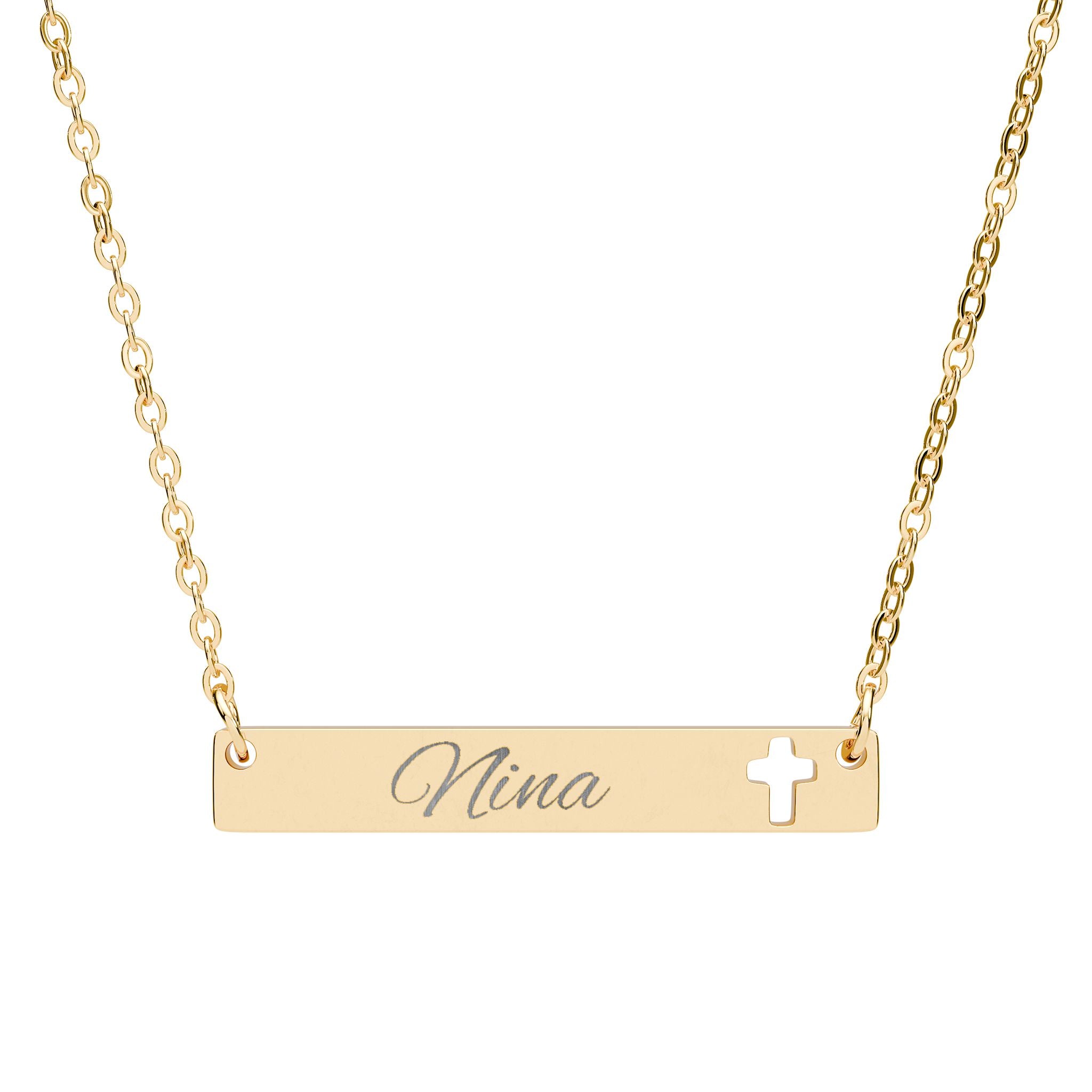 Collier Barre Gravable avec Croix — Bijou Personnalisé Prénom