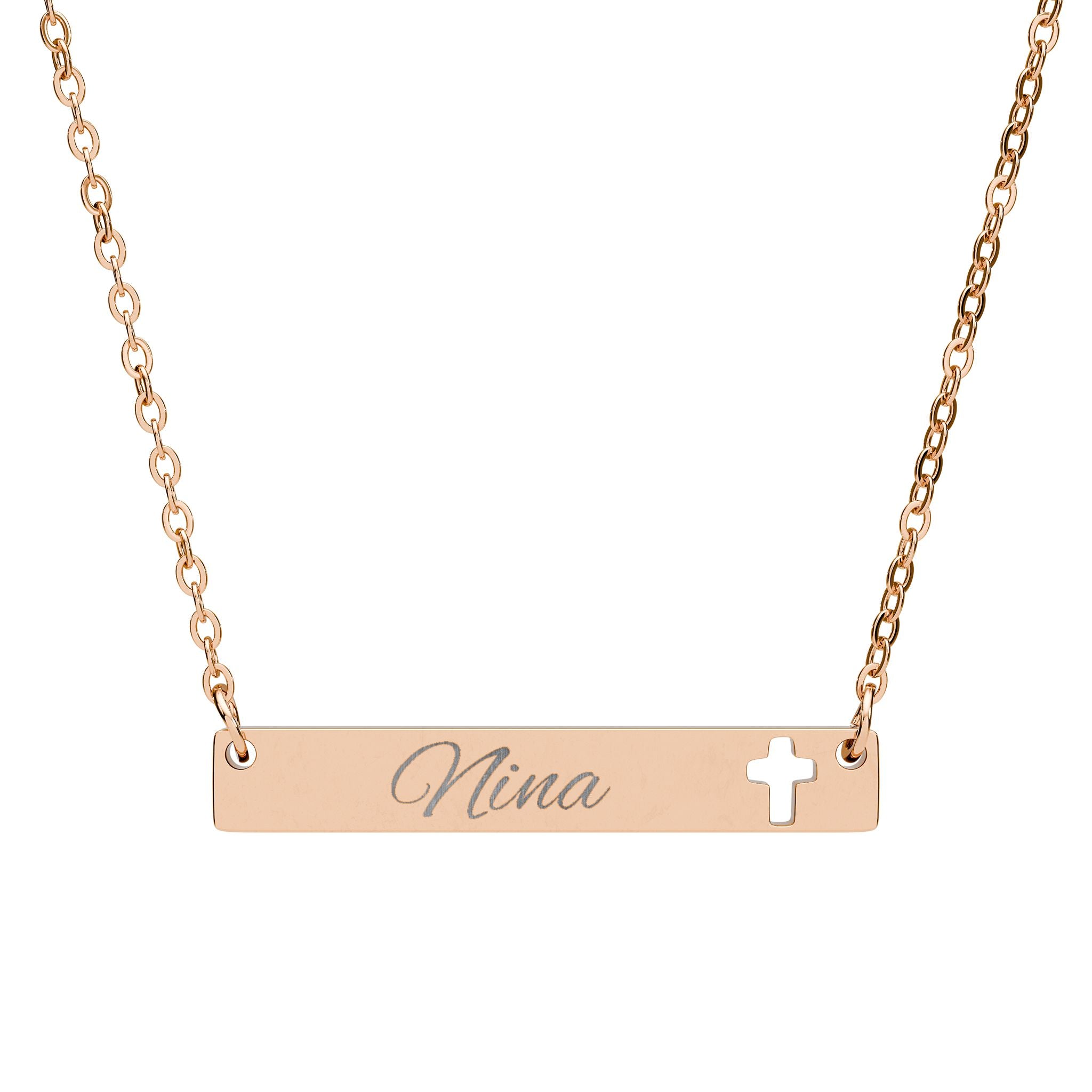 Collier Barre Gravable avec Croix — Bijou Personnalisé Prénom