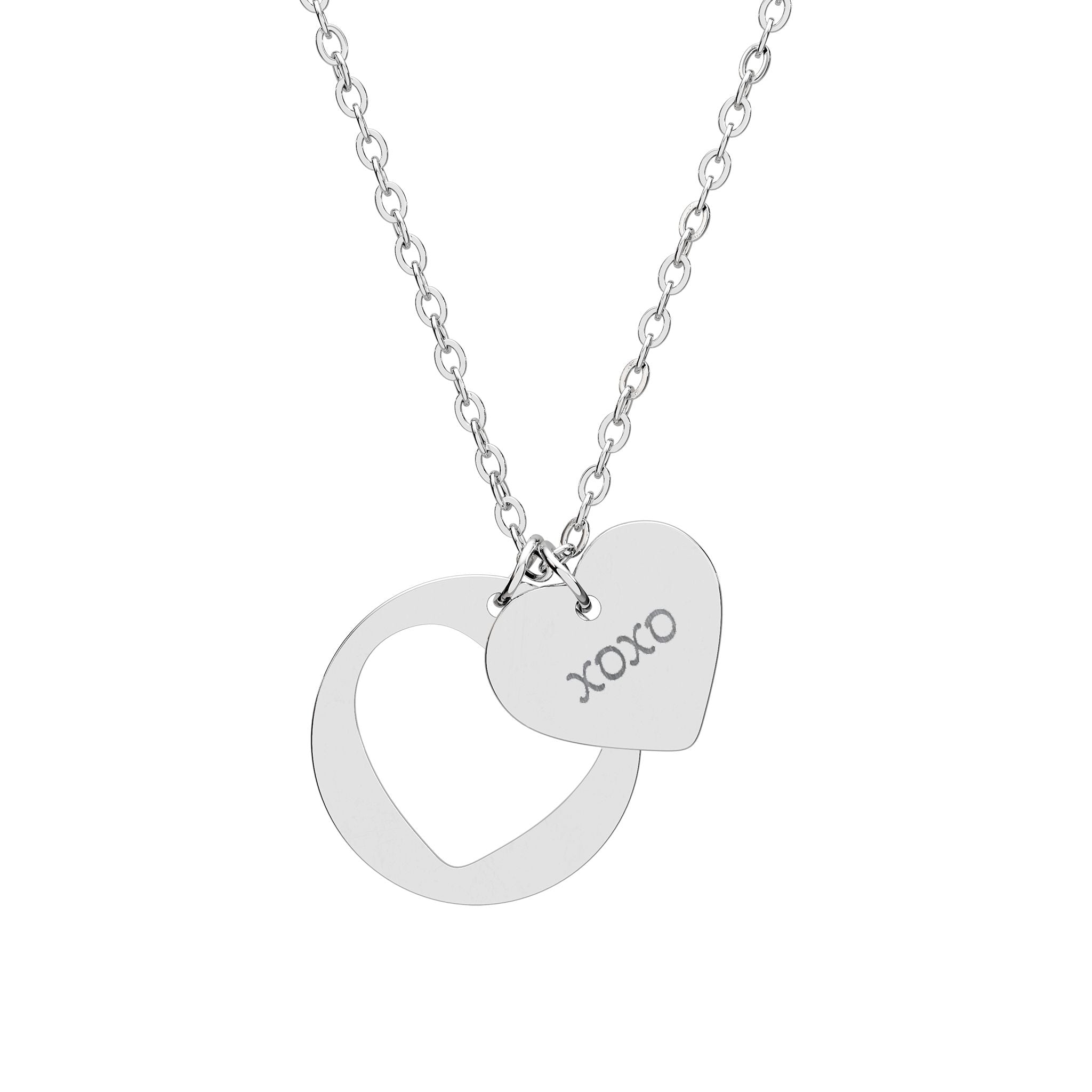 Engravable Heart Cutout Necklace — XOXO Pendant in Silver or Rose Gold
