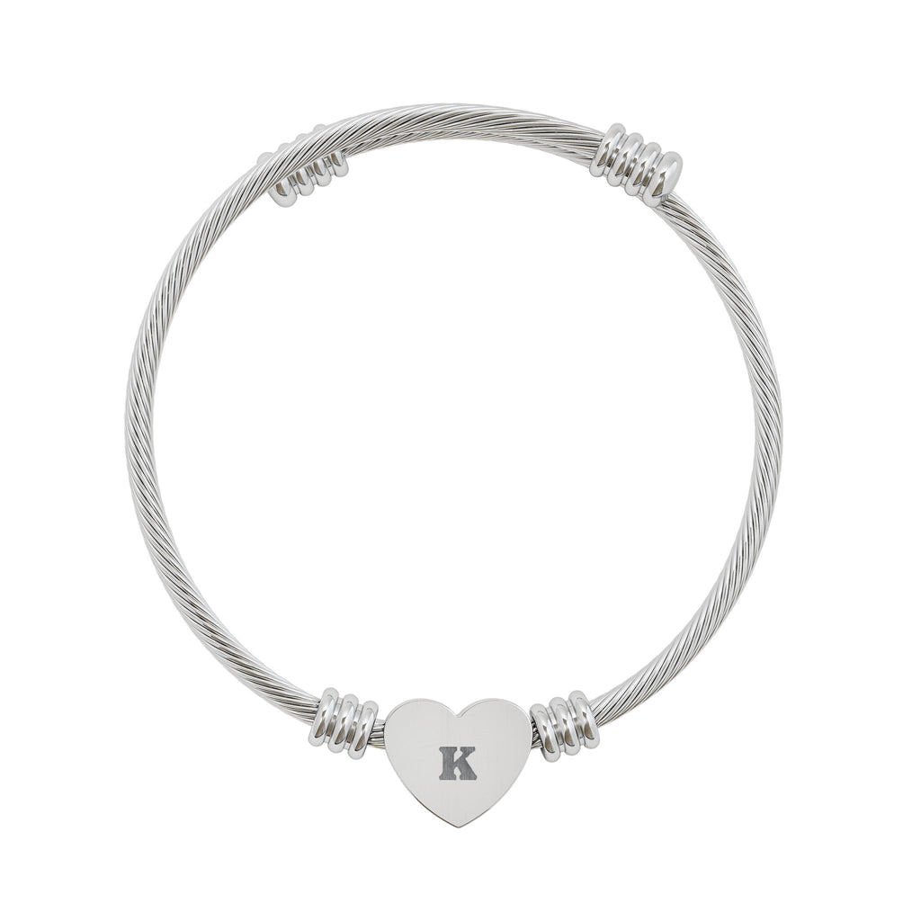 Engravable Heart Cuff Bracelet — Personalized Initial Jewelry (Silver or Gold)