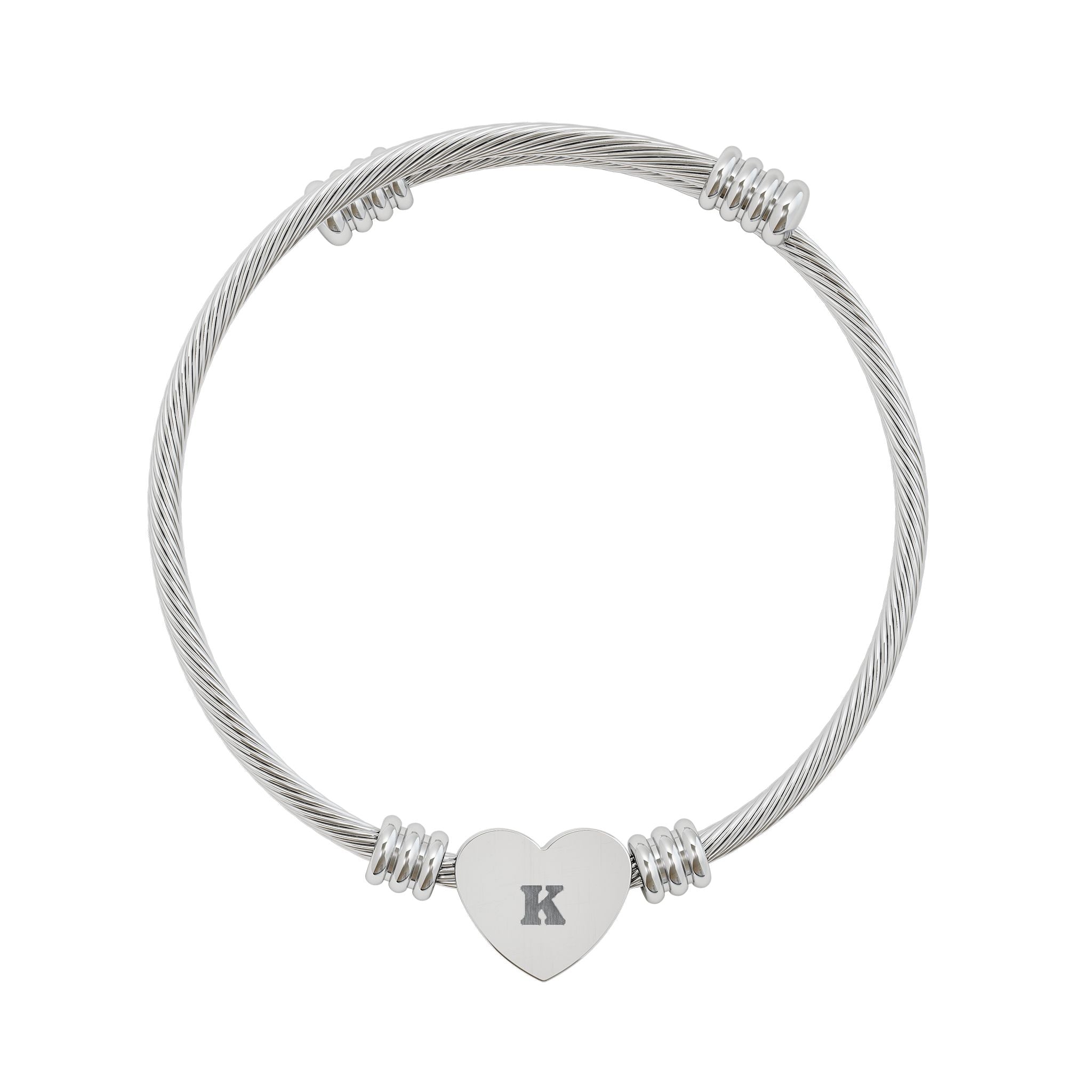 Engravable Heart Cuff Bracelet — Personalized Initial Jewelry (Silver or Gold)