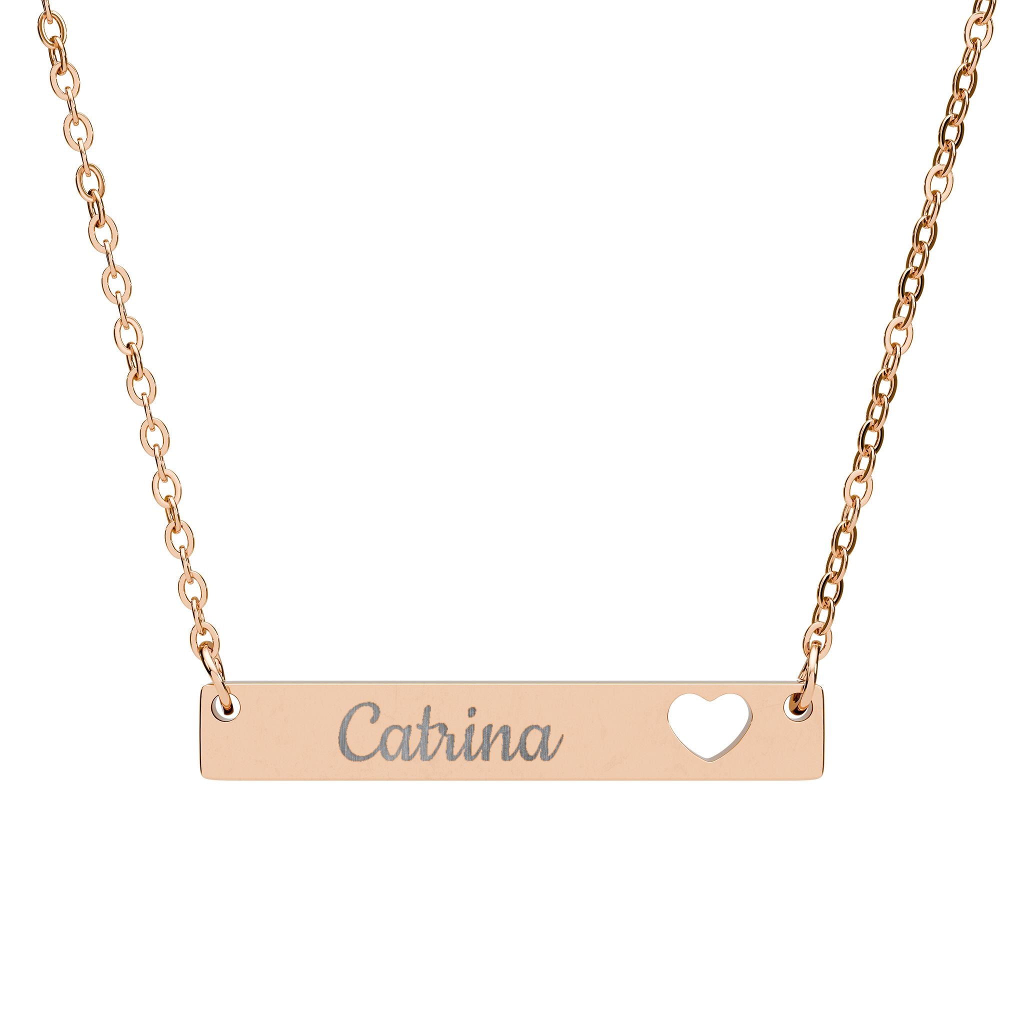 Engraved Cutout Heart Bar Necklace — Personalized Name Pendant