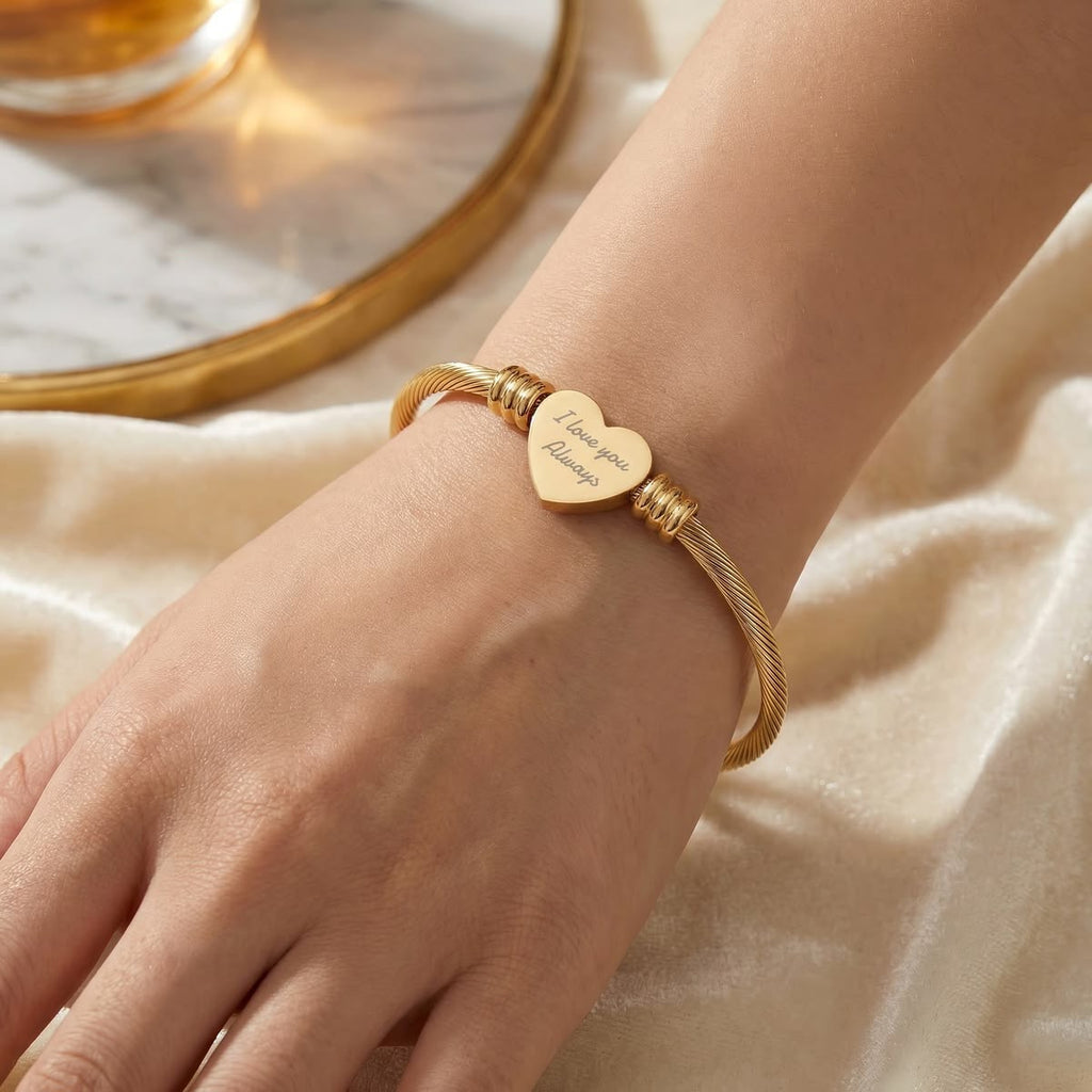 Engravable Heart Cuff Bracelet — Personalized Initial