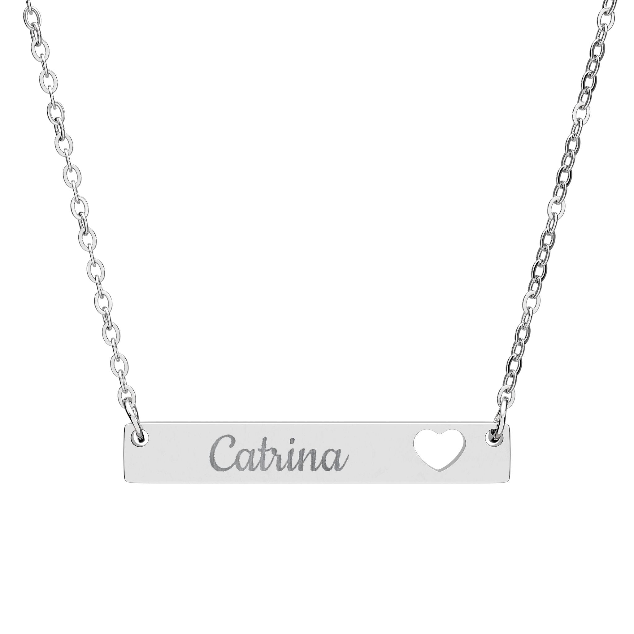 Engraved Cutout Heart Bar Necklace — Personalized Name Pendant