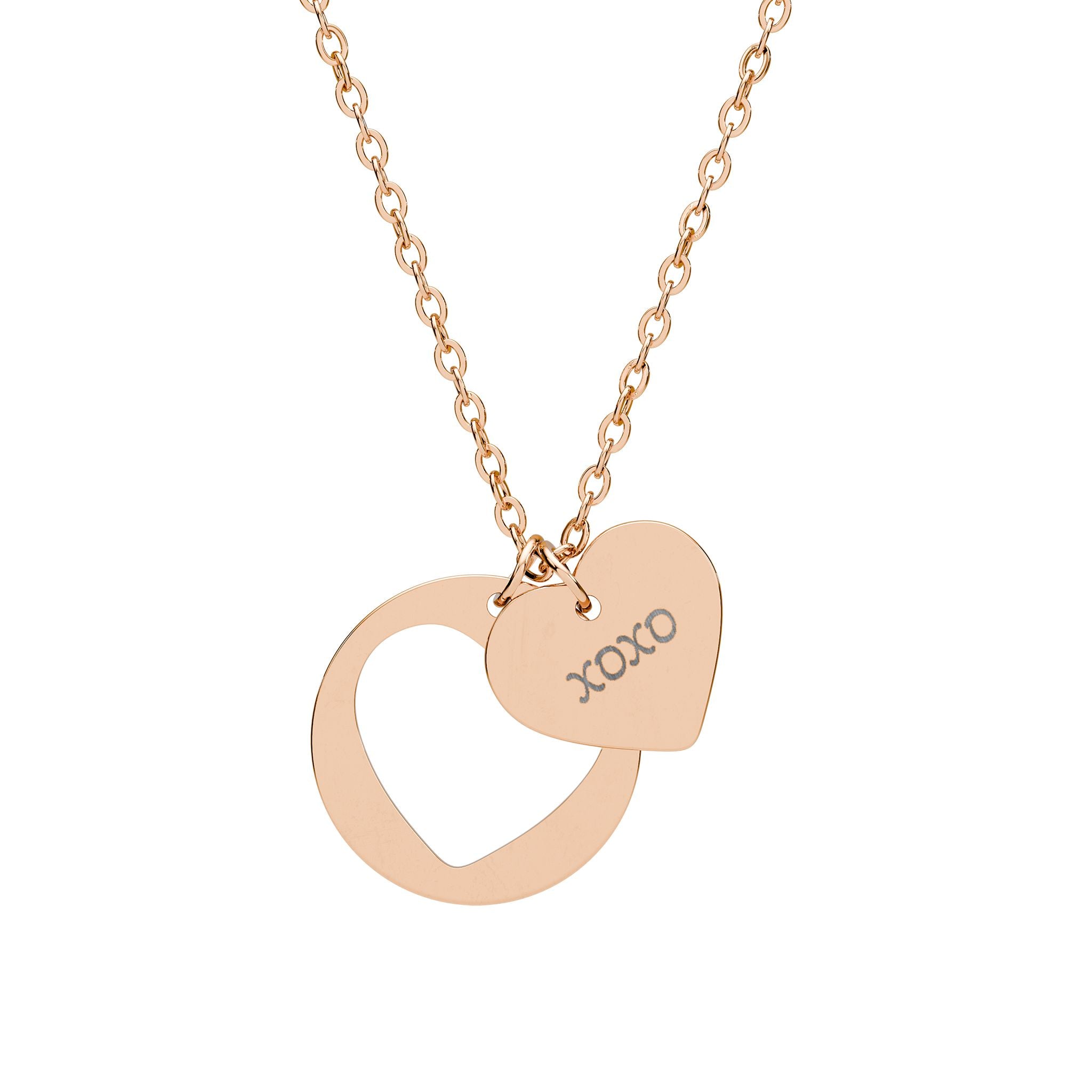 Engravable Heart Cutout Necklace — XOXO Pendant in Silver or Rose Gold
