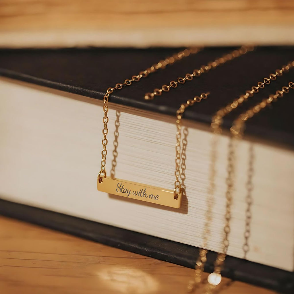 Engraved Cutout Heart Bar Necklace — Personalized Name Pendant