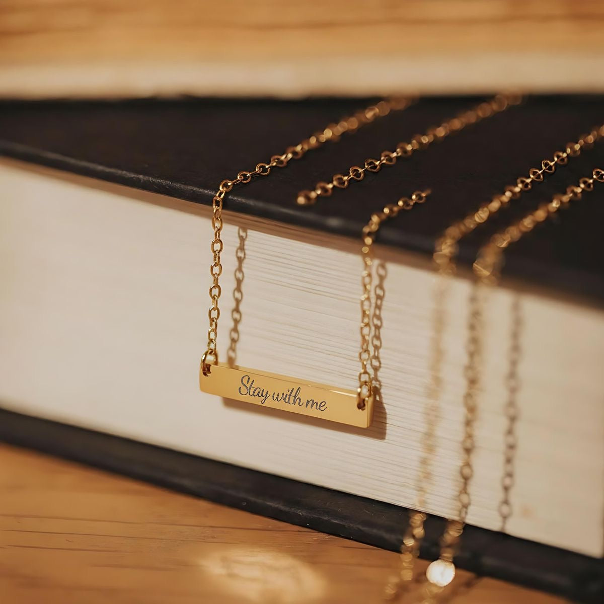 Engraved Cutout Heart Bar Necklace — Personalized Name Pendant