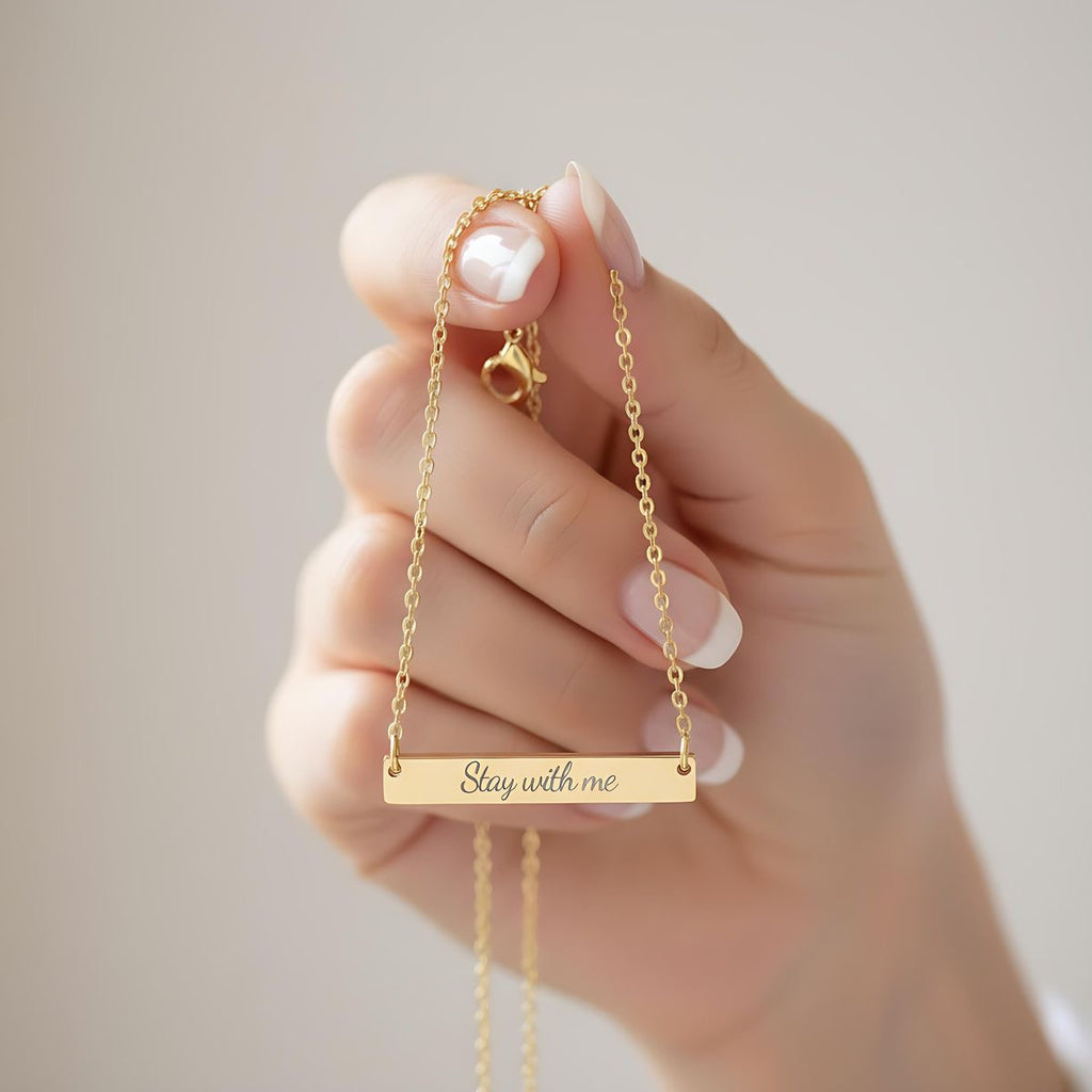 Engraved Cutout Heart Bar Necklace — Personalized Name Pendant