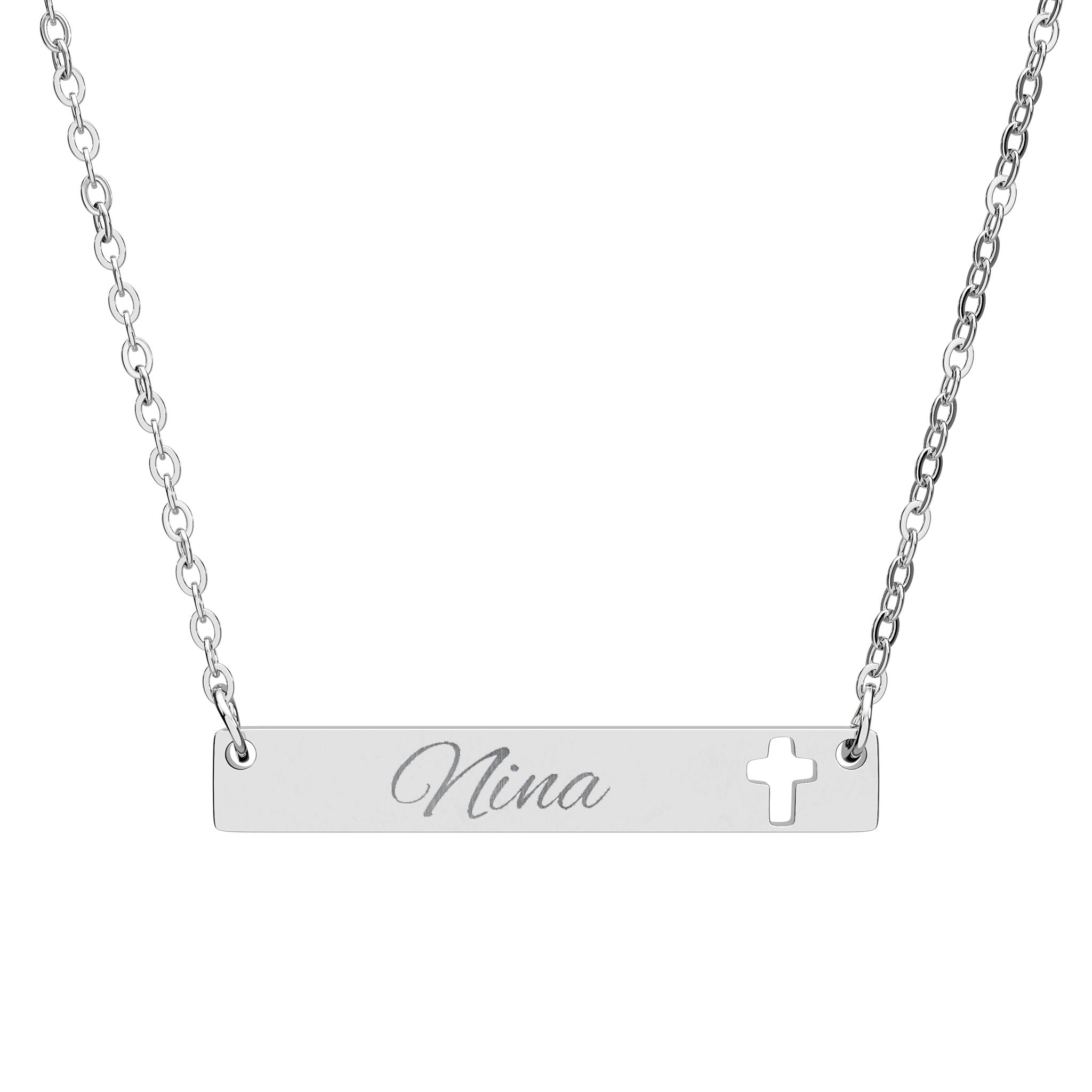 Collier Barre Gravable avec Croix — Bijou Personnalisé Prénom