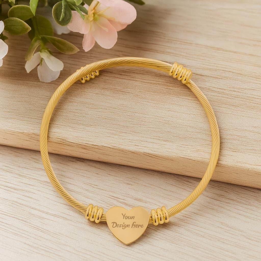Engravable Heart Cuff Bracelet — Personalized Initial