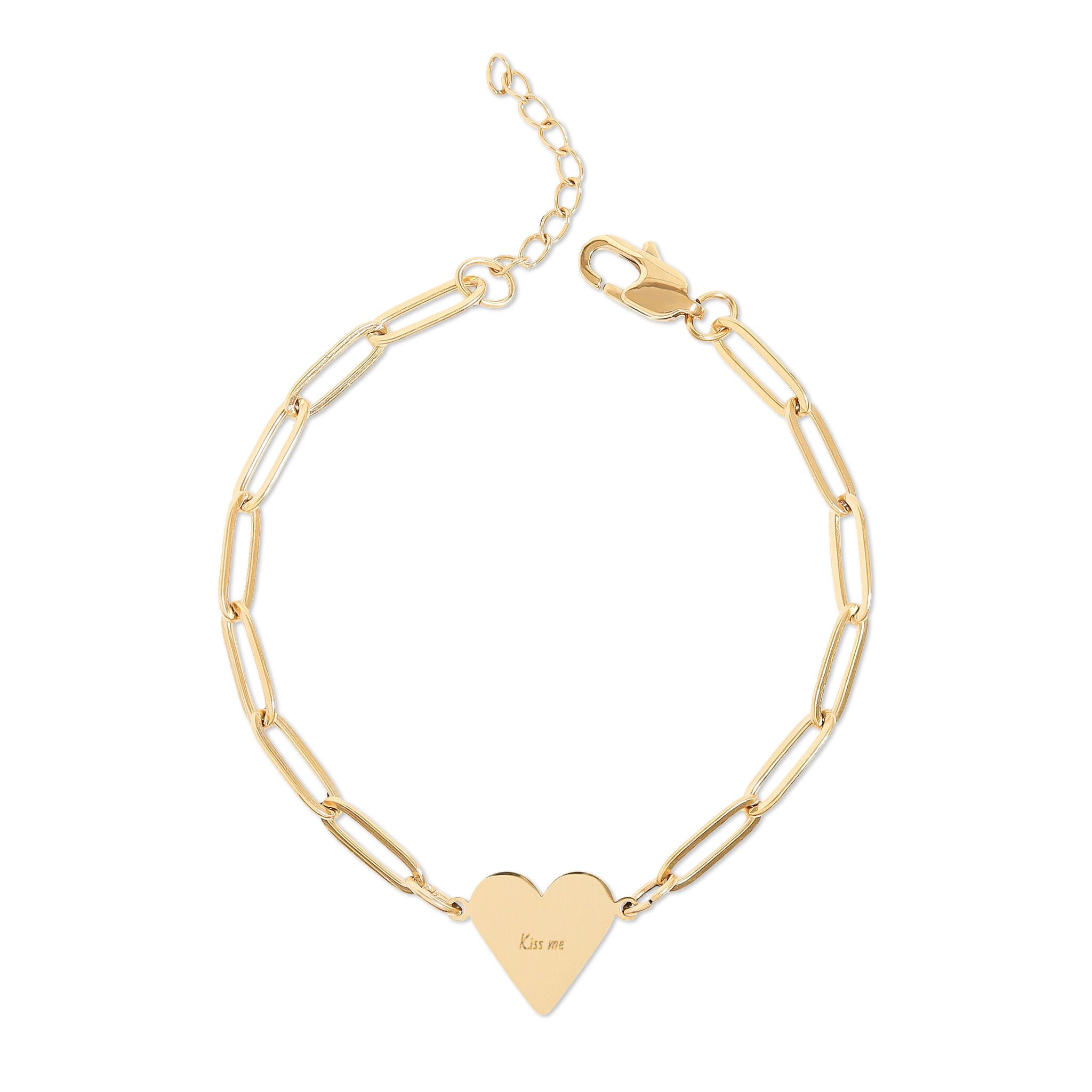 Engravable Paperclip Chain Bracelet with Heart Charm — Personalized Name/Initials
