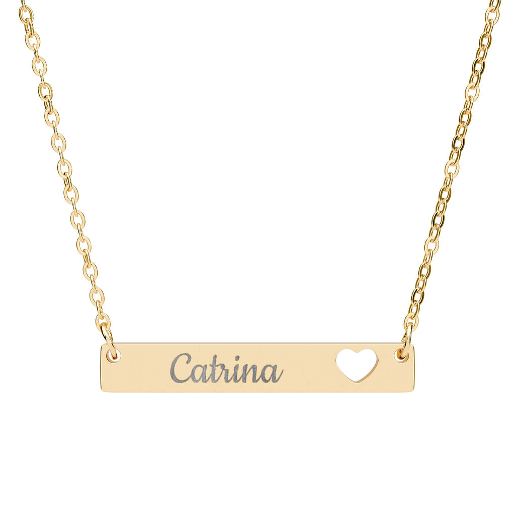 Engraved Cutout Heart Bar Necklace — Personalized Name Pendant