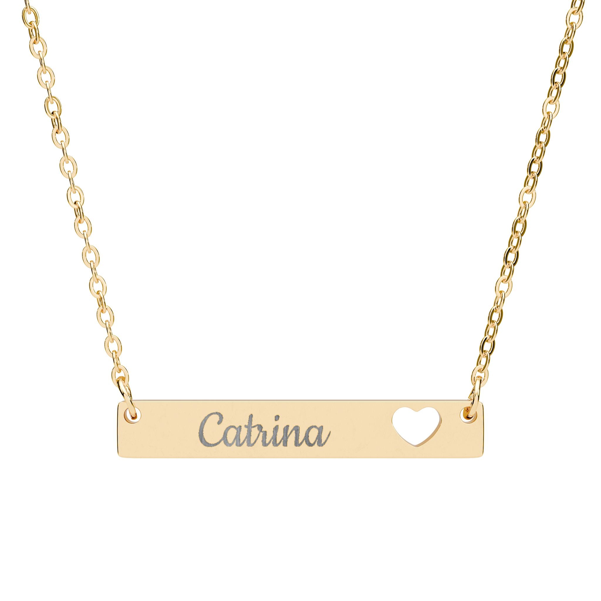 Engraved Cutout Heart Bar Necklace — Personalized Name Pendant