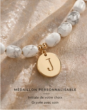 Alma Initiale – Collier Howlite & Or Personnalisé