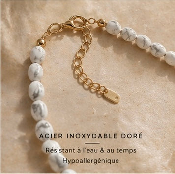 Alma Initiale – Collier Howlite & Or Personnalisé