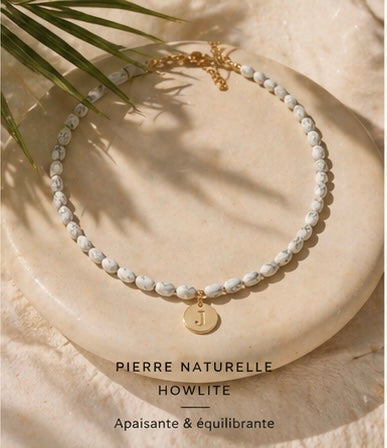 Alma Initiale – Collier Howlite & Or Personnalisé