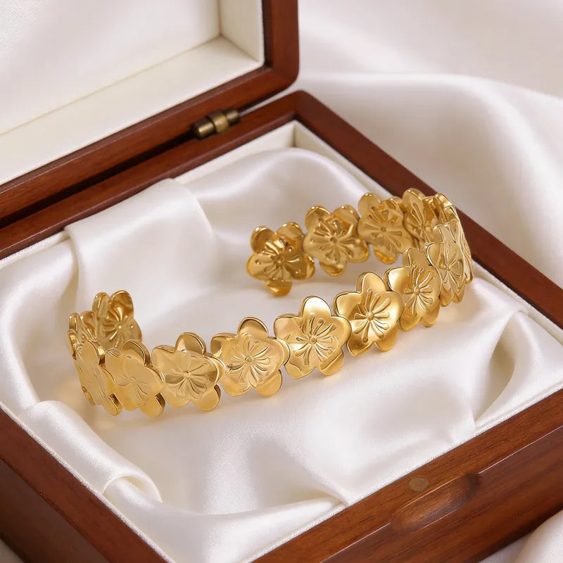 Bracelet motif fleure - Acier inoxydable, Plaqué-Or 18 Carats