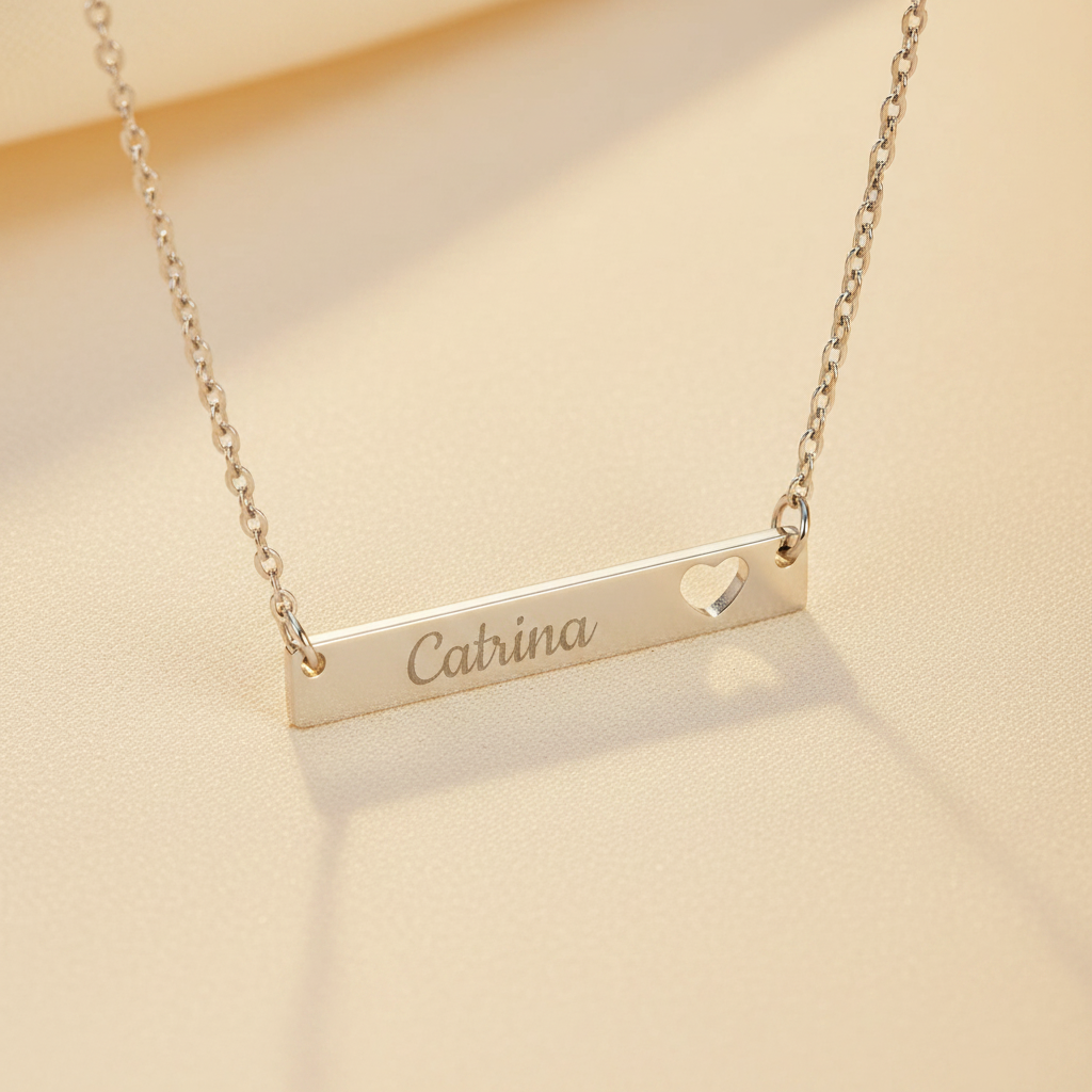 Engraved Cutout Heart Bar Necklace